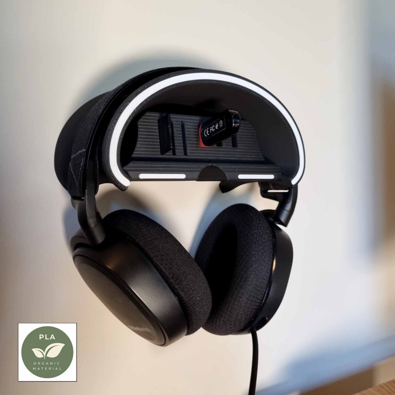 Wandhouder voor hoofdtelefoon – headset hanger met vakjes voor USB en geheugenkaart